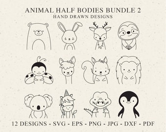 Animal Half Body Plotter File Svg Dxf Png Jpg Pdf Unicorn Cricut Bunny Silhouette Deer Vinyl Laser Cut File Sloth Clipart Lama Koala Bear