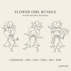 Schattige bloemenmeisje plotter bestand Svg Dxf Eps Png Jpg kwekerij decor gesneden bestand canvas broer Cricut silhouet ontwerp sjabloon vector clipart set
