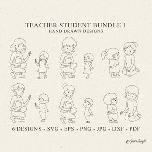 Arquivo de plotter para professores e alunos Svg Dxf Png Jpg Eps Pdf Criança Cricut Silhueta infantil Menino Menina Clipart Vinil Arquivo de corte a laser Menina Mãe Mamãe