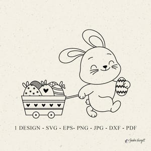 かわいいウサギとイースターエッグワゴンプロッターファイル SVG Dxf PNG Pdf Jpg かわいいウサギのクリカットシルエット赤ちゃん動物クリップアートビニールレーザーカットファイルハッピー