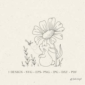 Bunny Bee Daisy Flower plotter bestand Svg Dxf Png Pdf Jpg schattige botanische Cricut bloemen silhouet baby dier clipart vinyl lasergesneden bestand DIY