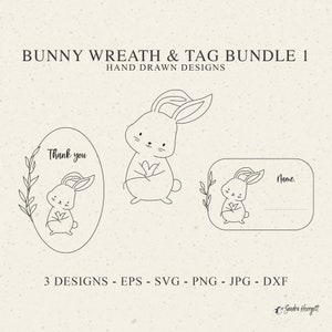 Kaninchen Kranz & Namensschild Plotterdatei svg Dxf Png Jpg Wald Tier Cricut Botanische Blatt Silhouette Niedlich Herbst Clipart Herbst Vinyl Cut Datei