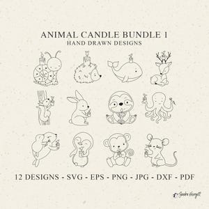 Niedliche Tier Kerze Plotterdatei SVG Dxf Png Jpg Pdf Baby Hase Cricut Pinguin Silhouette Schnecke Clipart Reh Wale Eichhörnchen Faultier Robbe Maus