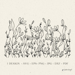 Wildblumen Wiese Plotterdatei svg Dxf Png Eps Jpg Pdf Botanische Cricut Gänseblümchen Monogramm Blume Clipart Frühling Silhouette Vinyl Laser Cut Datei