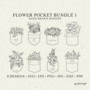 Fleur de poche pour traceur fichier Svg Dxf Png Jpg Pdf Floral rose Cricut perce-neige Clipart Silhouette vinyle découpé au Laser fichier fleurs sauvages pivoine cloche de neige