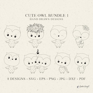 Niedliche Eule Plotterdatei Dxf Png Jpg Pdf Vogel Cricut Tier Silhouette Floral Clipart Vinyl Laser Cut Datei DIY Vorlage Baby Paar Blume