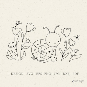 Blumen Schnecke Plotterdatei svg Dxf Eps Png Jpg Baby Tier Cricut Wiese Silhouette niedliche Clipart Vinyl Laserschnitt Datei Kinderzimmer Dekor Monogramm