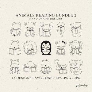 Animal Reading Plotter File Svg Dxf Png Eps Jpg Koala Bear Monkey Cat Otter Mouse Penguin Octopus Hippo Dog Possum Quoka Echidna Book Cricut