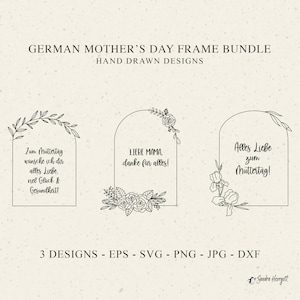 Deutsch Muttertag Rahmen Plotterdatei SVG DXF PNG Floral Cricut Botanische Mama Silhouette Blume Clipart Design Vorlage Vinyl Schnitt Datei