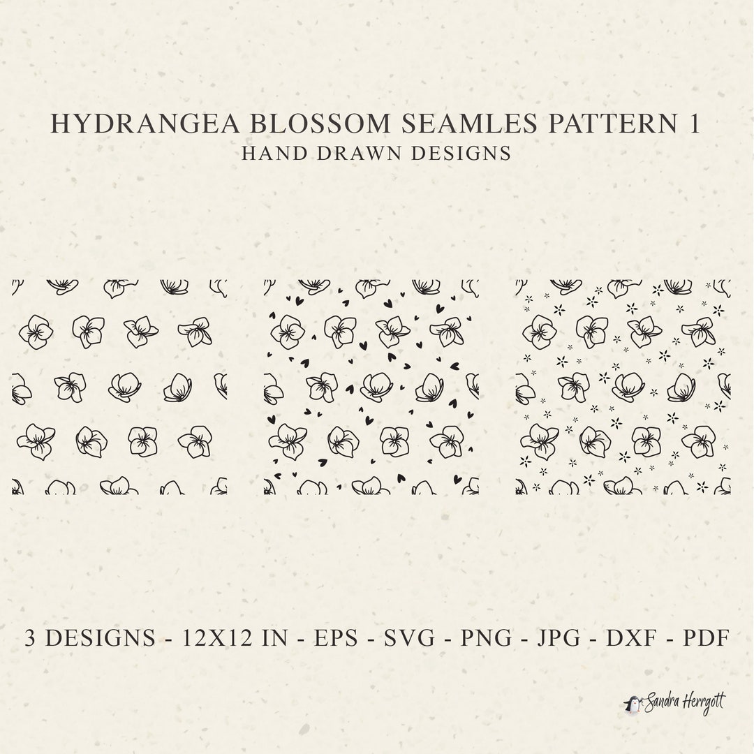 Hydrangea Flower Seamless Pattern Svg Dxf Png Pdf Jpg Botanical Cricut ...