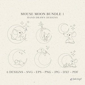 Maan muis plotter bestand Svg Dxf Png Jpg Sweet Animal Cricut Baby moeder Glowforge silhouet clipart vinyl laser gesneden bestand slapende hemelse