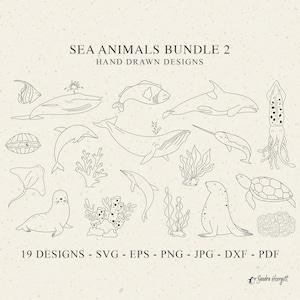 Zee dier plotter bestand Svg Dxf Png Jpg Cricut Baby schildpad silhouet Oceaan Clipart dolfijn Wale Seal schildpad Octopus Ray vis narwal plant