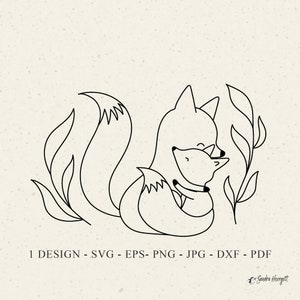 Maman renarde & câlin câlin fichier Svg Dxf Jpg Png Pdf Eps automne mignon Silhouette animale automne Clipart vinyle découpé au laser fichier botanique feuille