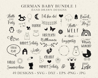 German Baby Plotter File Svg Dxf Png Hallo Welt Cricut Willkommen Silhouette Feet Vinyl Laser Cut File Template Cat Clipart Bundle Cute Icon