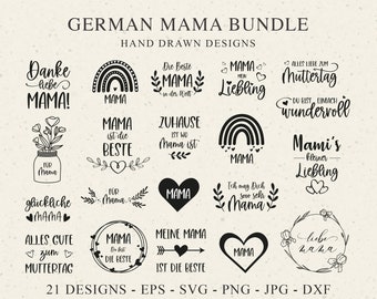 German Mama Plotter File SVG DXF Liebling Heart Rainbow Ich Mag Dich Cricut Silhouette Download Plotting Bundle Alles Liebe Zum Muttertag