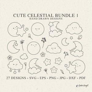 Carino file plotter con stella luna celeste SVG DXF PNG PDF Jpg cuore Cricut Silhouette vinile file tagliato al laser modello stencil fai da te monogramma asilo nido