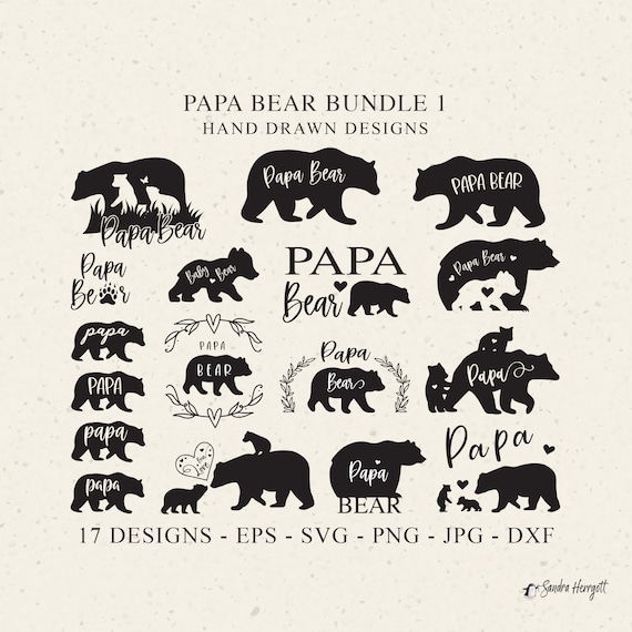 Papa Bear Plotter File SVG DXF PNG Cute Animal Cricut Lettered Silhouette Bear Cub Clipart Download Plotting Bundle Vinyl Paper Cut File