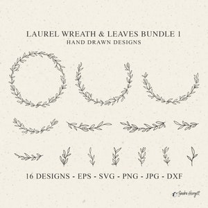 Laurel Wreath & Leaf Svg Bundle Botanical Plotter File SVG DXF PNG Wedding Cricut Frame Silhouette Greenery Clipart Branch Vinyl Cut File