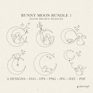 Lune lapin traceur fichier Svg Dxf Png Jpg Pdf forêt animaux Cricut bébé maman silhouette Woodland Clipart vinyle découpé au Laser fichier dormir céleste