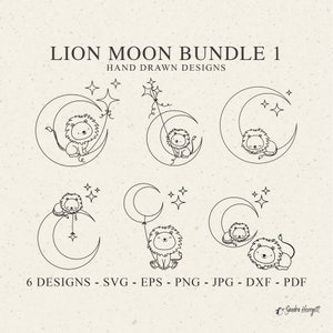 Moon Lion plotter bestand Svg Dxf Png Jpg Pdf bos dier Cricut baby moeder silhouet Safari clipart vinyl lasergesneden bestand hemelse slapen