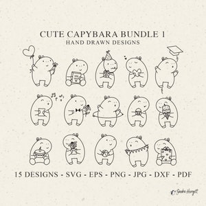 Lindo archivo de trazador de capibara Svg Dxf Png Jpg Animal bebé Cricut Silueta de cumpleaños Regalo de fiesta Clipart Archivo de corte láser de vinilo Hola aro Flor
