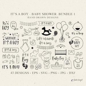 Archivo de trazador de "Es un niño" Svg Dxf Png Baby Shower Cricut Silueta de oso Pies Archivo de corte de vinilo Plantilla de cigüeña Niña Niño Clipart Paquete Lindo Icono