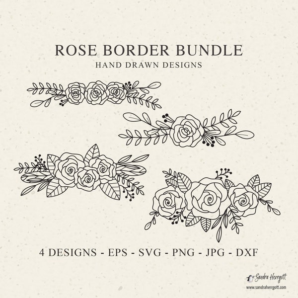 Rose Border Svg Bundle, floral wreath svg, flower divider svg, wedding svg, floral arrangement svg, floral swag svg, flowers svg, rose svg