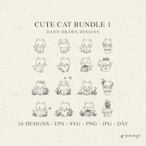 Chat mignon traceur fichier SVG DXF PNG bébé animal Cricut Silhouette téléchargement tracé Bundle lunatique floral Kitty Clipart ensemble garçon fille coeur