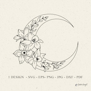 Narzisse Mond Plotterdatei svg Dxf Png Eps Jpg Pdf Botanische Cricut Blume Clipart Floral Silhouette Frühling Himmlisch Vinyl Laser Cut Datei