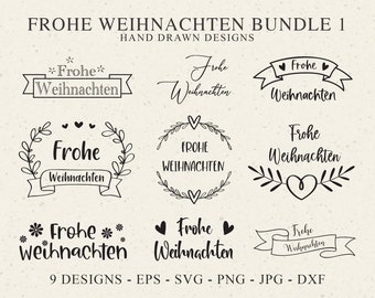 Niemiecki Frohe Weihnachten Plotter File Svg Dxf Png Eps Jpg Heart Wreath Cricut Banner Silhouette Clipart Cute Vinyl Cut File Digital Download