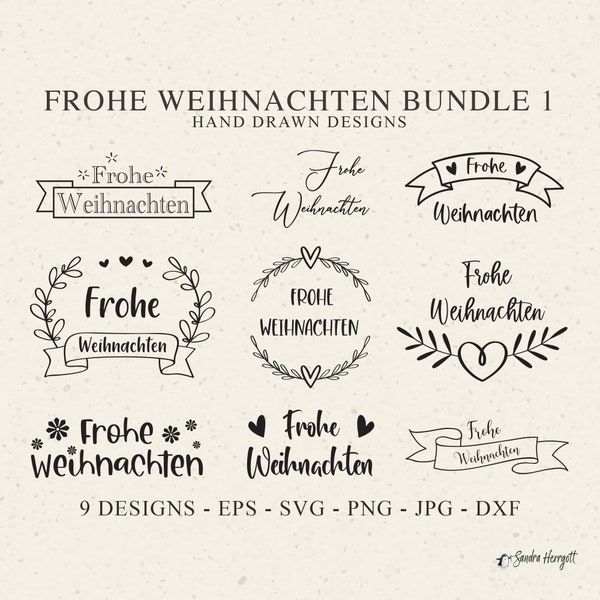 German Frohe Weihnachten Plotter File Svg Dxf Png Eps Jpg Heart Wreath Cricut Banner Silhouette Clipart Cute Vinyl Cut File Digital Download