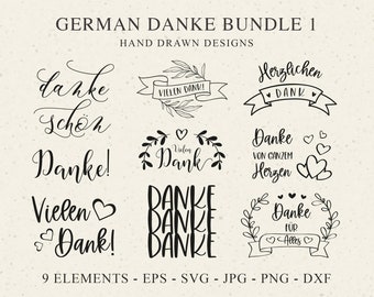 Deutsch Danke PlotterdateiSvg Eps Dxf Bundle Banner Danke für Alles Danke Schön Cricut Cut File Vielen Dank Herzlichen Dank Clipart Banner