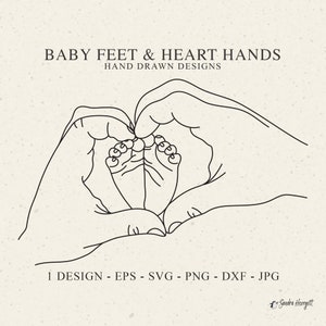 Baby Feet & Heart Hands Plotter File SVG DXF PNG Parent Cricut Love Silhouette Download Child Clipart Family Vinyl Cut File Mum Monogram