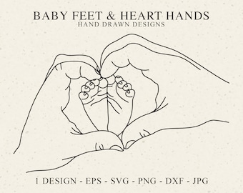 Baby voeten en hart handen plotter bestand SVG DXF PNG bovenliggende Cricut liefde silhouet download kind clipart familie vinyl cut bestand moeder monogram