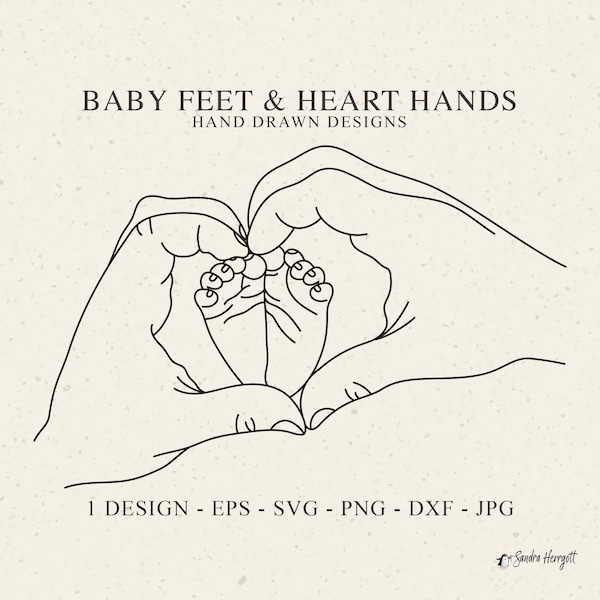 Baby Feet & Heart Hands Plotter File SVG DXF PNG Parent Cricut Love Silhouette Download Child Clipart Family Vinyl Cut File Mum Monogram