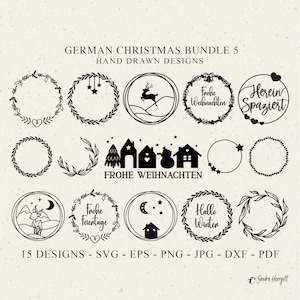 File plotter di Buon Natale tedesco SVG DXF PNG Jpg PDF Ghirlanda Cricut Silhouette invernale Casa Clipart Vinile File tagliato al laser Casa Cervo Stella
