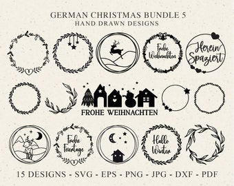 German Merry Christmas Plotter File Svg Dxf Png Jpg Pdf Wreath Cricut Winter Silhouette House Clipart Vinyl Laser Cut File Home Deer Star