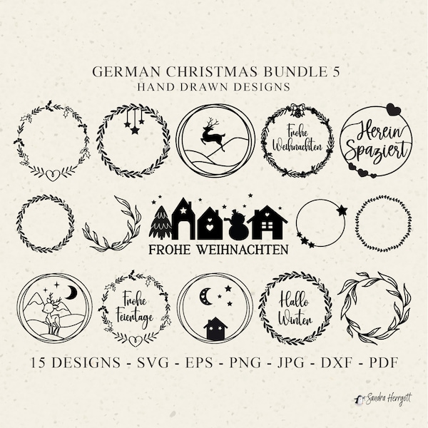 German Merry Christmas Plotter File Svg Dxf Png Jpg Pdf Wreath Cricut Winter Silhouette House Clipart Vinyl Laser Cut File Home Deer Star