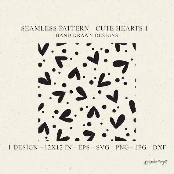 Cute Heart Seamless Pattern SVG Plotter File Dxf Png Eps Jpg Valentine Cricut transparent Wedding Background Love Wallpaper Digital Stencil