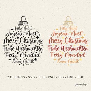 Kerstbal plotterbestand Svg Dxf Png Jpg Pdf Winter Cricut xmas clipart Vinyl Lasergesneden bestand Duits Frans Italiaans Portugees Portugees Spaans