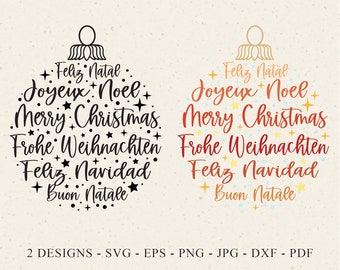 Christmas Bauble Plotter File Svg Dxf Png Jpg Pdf Winter Cricut xmas clipart Vinyl Laser Cut File German French Italian Portugeese Spanish