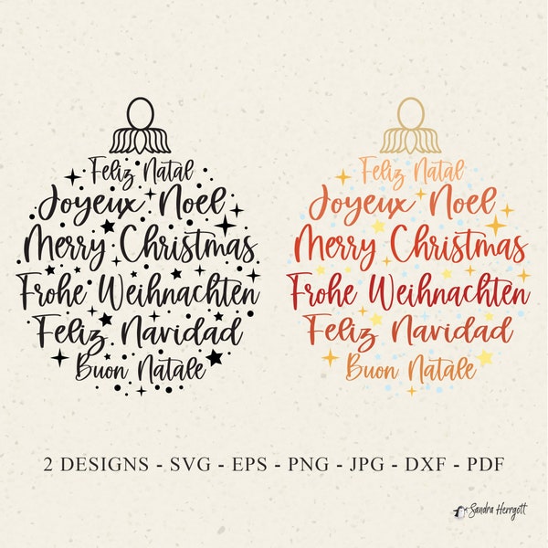 Navidad Bauble Plotter Archivo Svg Dxf Png Jpg Pdf Invierno Cricut xmas clipart Vinilo Laser Cut Archivo Alemán Francés Italiano Portugués Español