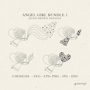 Engel meisje plotter bestand Svg Dxf Png Eps Jpg kerst Cricut hart silhouet ster clipart voor kinderen schattig vinyl gesneden bestand DIY stencil sjabloon