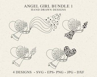 Angel Girl Plotter File Svg Dxf Png Eps Jpg Christmas Cricut Heart Silhouette Star Clipart for Kids Cute Vinyl Cut File DIY Stencil Template