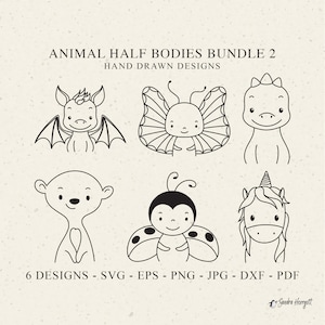 Cute Animal Half Body Plotter File Svg Dxf Png Jpg Pdf Dragon Cricut Dinosaur Butterfly Vinyl Laser Cut File Meerkat Clipart Ladybug Unicorn