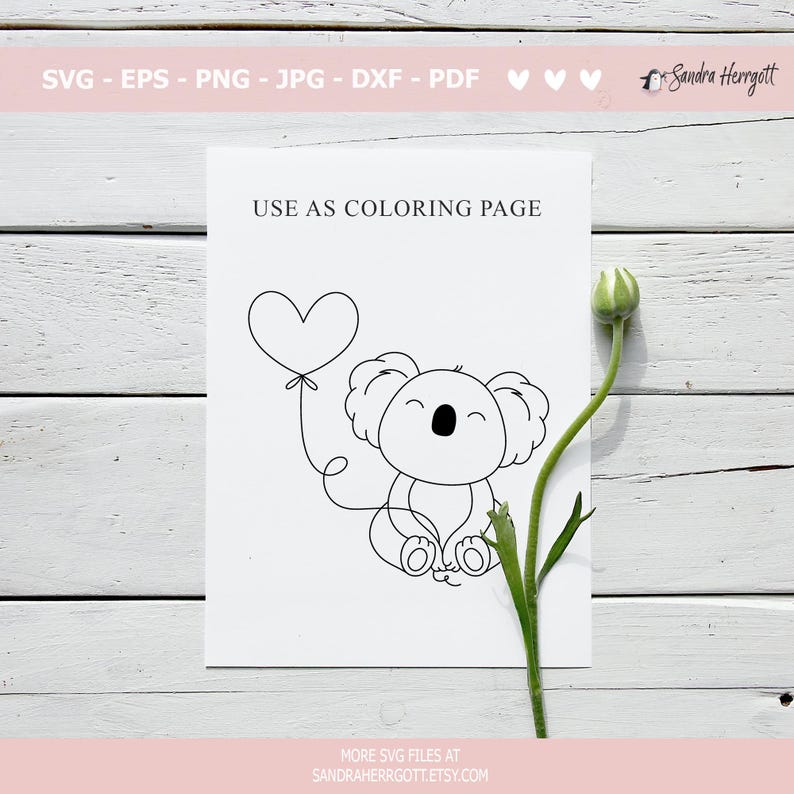 Arquivo para plotter de animais fofos: balão de coração, SVG, DXF, PNG, coelhinho bebê, Cricut, silhueta de leão, raposa, baleia, tartaruga, pinguim, coala, preguiça, pato, macaco imagem 8