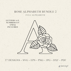 Roos alfabet plotter bestand Svg Dxf Eps Png Jpg letter & nummer Cricut bloemen monogram bruiloft silhouet bloem clipart vinyl laser gesneden bestand