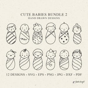 Verpakt baby plotter bestand Svg Dxf Png Eps Jpg Pdf schattig kind Cricut jongen meisje clipart lijntekeningen silhouet vinyl lasergesneden bestand DIY sjabloon