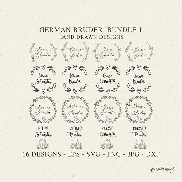 German Bruder Schwester Plotter File Svg Dxf Png Eps Jpg Heart Flourish Wreath Cricut Plotting Bundle Announcement Sign Baby Milestone Round