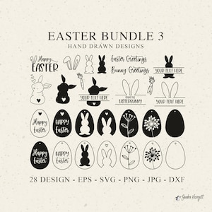 Lindo archivo de trazado de conejito de Pascua SVG DXF PNG Oreja de primavera Corazón Botánico Huevo Cricut Silueta Descargar Paquete de trazado Etiqueta Nombre Dividir Clipart